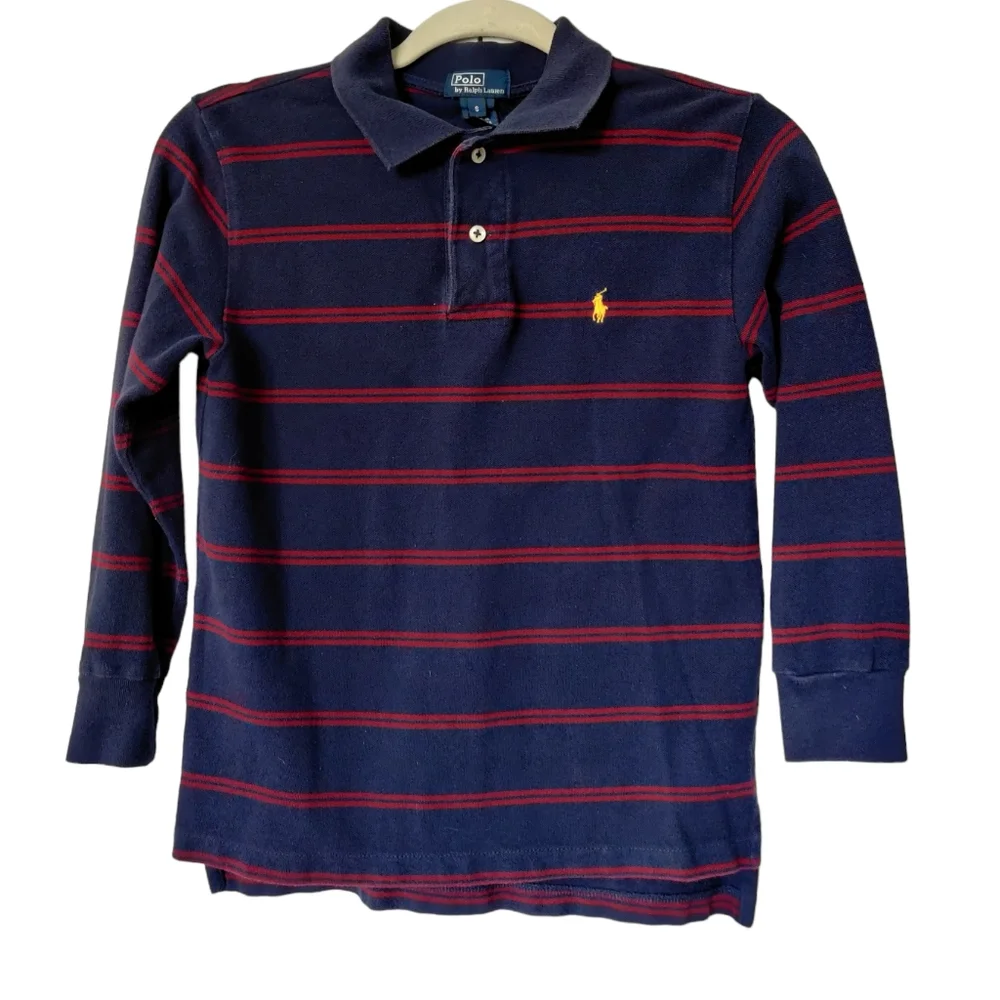 Polo Ralph Lauren Navy Red Stripe Long Sleeve Classic Fit Rugby Shirt EUC sz S
